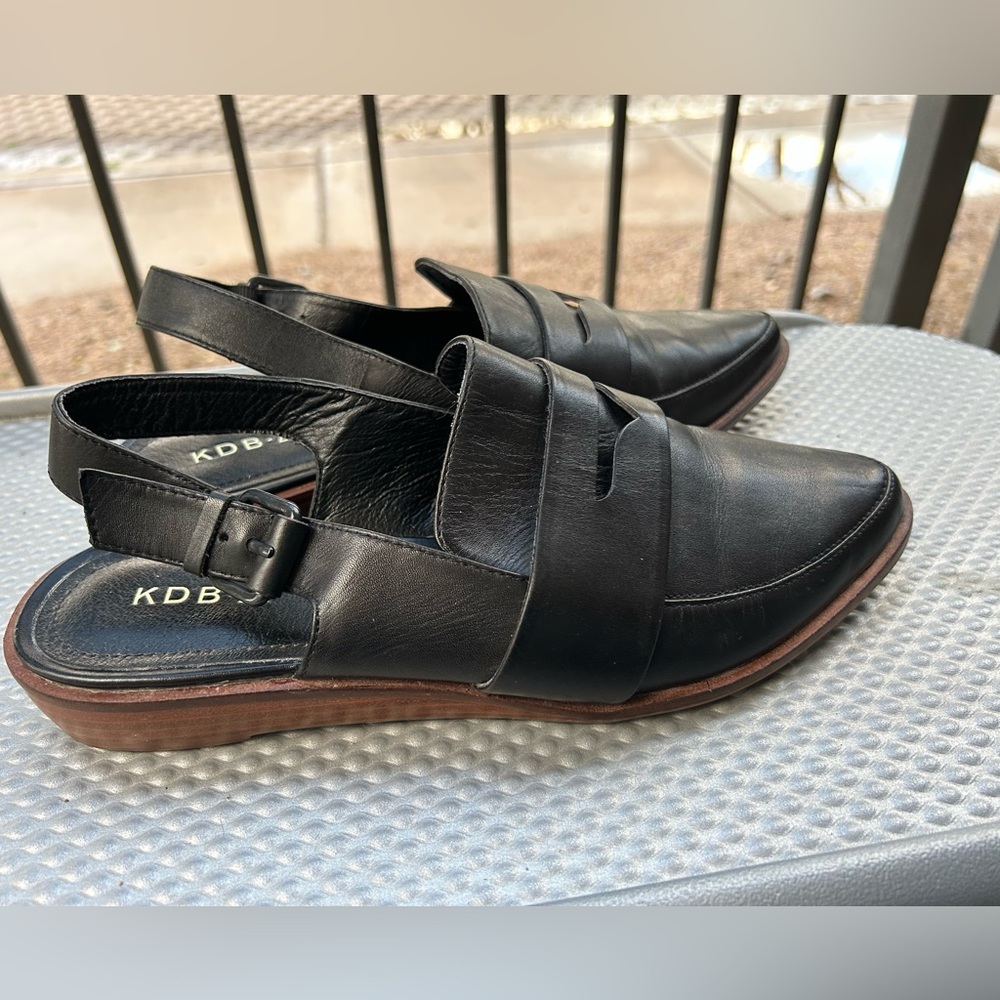 Kelsi Dagger Black Leather Slingback Loafers